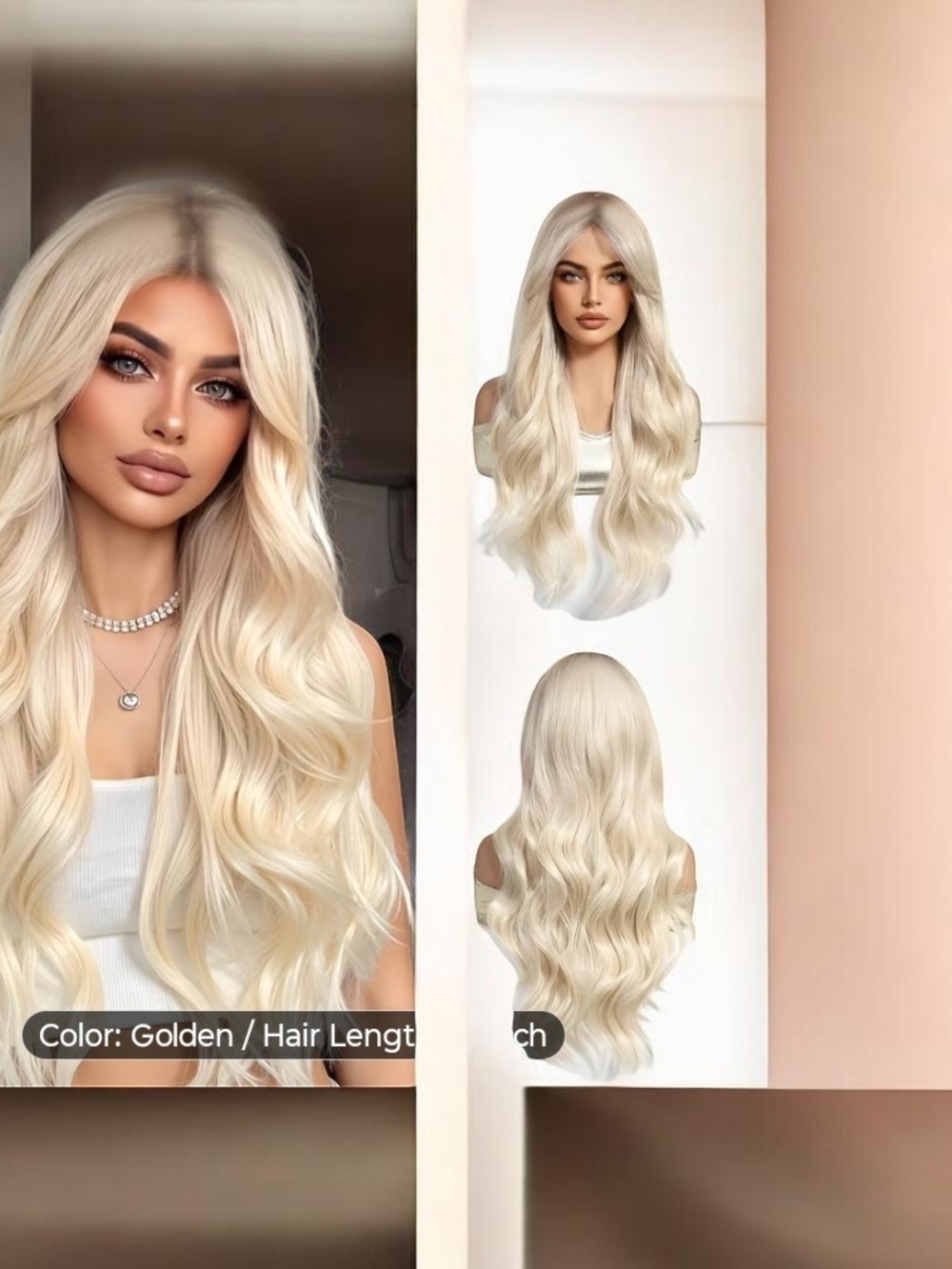 Glueless Blonde Long Wavy Women’s Wig - Golden Blonde